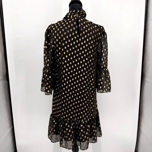 Calvin Klein Dress Womens 4‎ Black Gold Polka Dot Sheer Bell Sleeve Neck Bow - Picture 7 of 8
